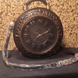 Vintage-Inspired Black and Gold Clock Shoulder Bag